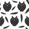 Seamless, vector pattern with black owls and feathers.