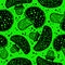 Seamless vector pattern of black psilocybin mushrooms on light green background. Wallpaper of hallucinogenic mushrooms in acid