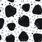 Seamless vector pattern with black strawberries, tiny stars and circles. Repat black and white background.