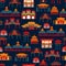 Seamless vector pattern with black and white Chinese traditional buildings