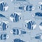 The seamless vector pattern with the blue fishes