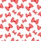 Seamless vector pattern, bright chaotic background with red bows, on the white backdrop
