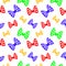 Seamless vector pattern, bright chaotic colorful background with bows, on the white backdrop