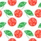 Seamless vector pattern, bright fruits background with decorative ornamental closeup cherry, on the white backdrop