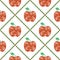 Seamless vector pattern, bright fruits symmetrical background with red decorative ornamental apples and rhombus, on the white ba