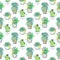 Seamless vector pattern with cactus. Colorful background with watercolor splashes and cacti. Succulent collection.