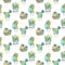 Seamless vector pattern with cactus. Colorful background with watercolor splashes and cacti. Succulent collection.