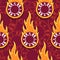 Seamless vector pattern with casino poker chips icons and flames