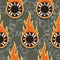 Seamless vector pattern with casino poker chips icons and flames