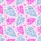 Seamless vector pattern. Chaotic background with closeup decorative blue and pink hearts