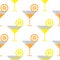 Seamless vector pattern with coctails and orange, lemons slices on the white background