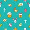Seamless vector pattern of colored Easter icons