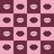 Seamless vector pattern with colored lips. Pink and burgundy elements in the squares. Fashion background for modern original