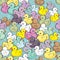 Seamless vector pattern with colorful baby ducks