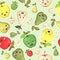 Seamless vector pattern with colorful cute pears and apples characters isolated on light background. Fruits concept design for