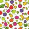 Seamless vector pattern with colorful doodle juicy fruits