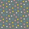 Seamless vector pattern of colorful polka dots confetti in pastel colors pink yellow turquoise white on gray background. Nordic