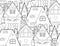 Seamless vector pattern with contour country houses. Monochrome architectural texture with drawings of homes