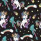 Seamless vector pattern with cool unicorns with guitar