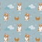 Seamless vector pattern with corgi, stars and moon. Trendy baby texture for fabric, wallpaper, apparel