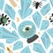 Seamless vector pattern with crystals, spiders, magic balls, eyes, and candles.