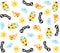 Seamless vector pattern with cute animals and sky object, giraffe, bird, sun, cloud