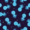 Seamless vector pattern of cute blue octopus