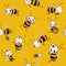 Seamless vector pattern with cute cartoon bees.
