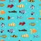 Seamless vector pattern with cute decorative fishes illustration. Funny multicolor background, marine texture underwater