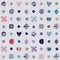 Seamless vector pattern, cute decorative geometrical hand drawn with childlike elements, dots, square, circle, cross, rectangle,