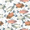 Seamless vector pattern with cute fishes in scandinavian minimalist modern style.