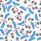 Seamless vector pattern of a cute fox flying with a parachute. Design concept for kids textile print, nursery wallpaper, wrapping