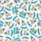 Seamless vector pattern with cute little bear skydiver, Design concept for kids textile print, nursery wallpaper, wrapping paper.