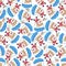 Seamless vector pattern with cute little bear skydiver, Design concept for kids textile print, nursery wallpaper, wrapping paper.