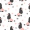 Seamless vector pattern with cute pink and black poodle dog