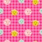 Seamless vector pattern with cute planets checkered pink girl background.