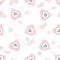 Seamless vector pattern with cute pomeranian puppies and hearts.