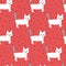 Seamless vector pattern with cute white kittens on a red and black spotted background. Creative childish cats design