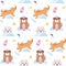 Seamless vector pattern with dog pet grooming. Caring about pet. Dog washing and barber service. Flat vector