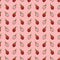 Seamless vector pattern with dragon fruit on white and pink striped background. vector design of exotic tropical fruit pitayas