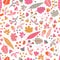 Seamless vector pattern fall doodle leaves. Scandinavian style repeating autumn pattern. Red pink gold gray leaf