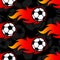 Seamless vector pattern with football soccer ball icons and flames.