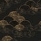 Seamless vector pattern with gold waves and clouds isolated on black background. Japanese traditional motifs illustration template