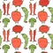 Seamless vector pattern with green and red vegetables on a white background. Template for printing kitchen cloth and textile..