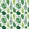 Seamless vector pattern with green tropical leaves. Botanical illustration with monstera, protea, acacia ans palm leaves for