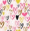 Seamless vector pattern with grunge hearts. Love background for Valentine`s day.