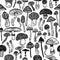 Seamless vector pattern of hallucinogenic mushrooms. Fantasy hand drawn concept of toadstools. Stylized image of psilocybin