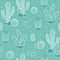 Seamless vector pattern with hand drawn doodle cactuses and succulents. Mexican ornament with spiny cacti