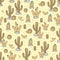 Seamless vector pattern with hand drawn doodle cactuses and succulents. Mexican ornament with spiny cacti