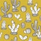 Seamless vector pattern with hand drawn doodle cactuses and succulents. Mexican ornament with spiny cacti